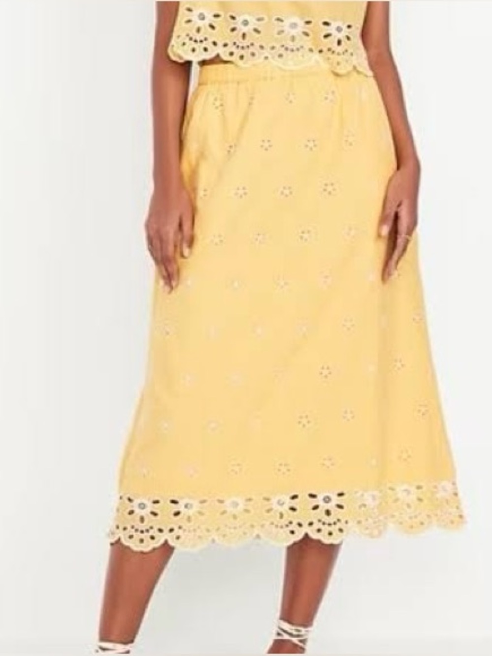 Old Navy A-Line Eyelet Midi Skirt in the shade Golden Aura
